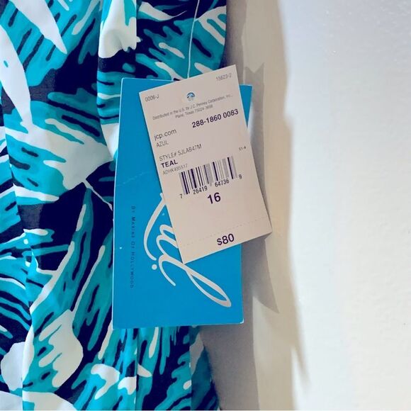 NWT Azul Swim Dress Swimsuit Padded Side Tie Tropical Print Sz 16 Gorgeous - Picture 4 of 7